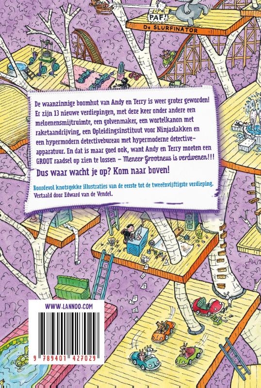 Achterkant van De waanzinnige boomhut van 52 verdiepingen