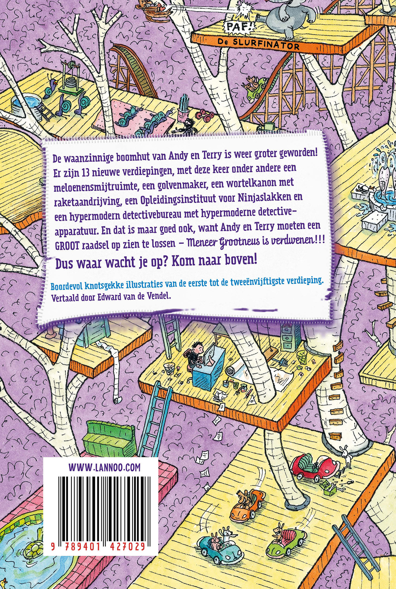 Achterkant van De waanzinnige boomhut van 52 verdiepingen