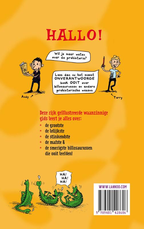Achterkant van Het waanzinnige boek over de billosaurus en andere prehistorische wezens