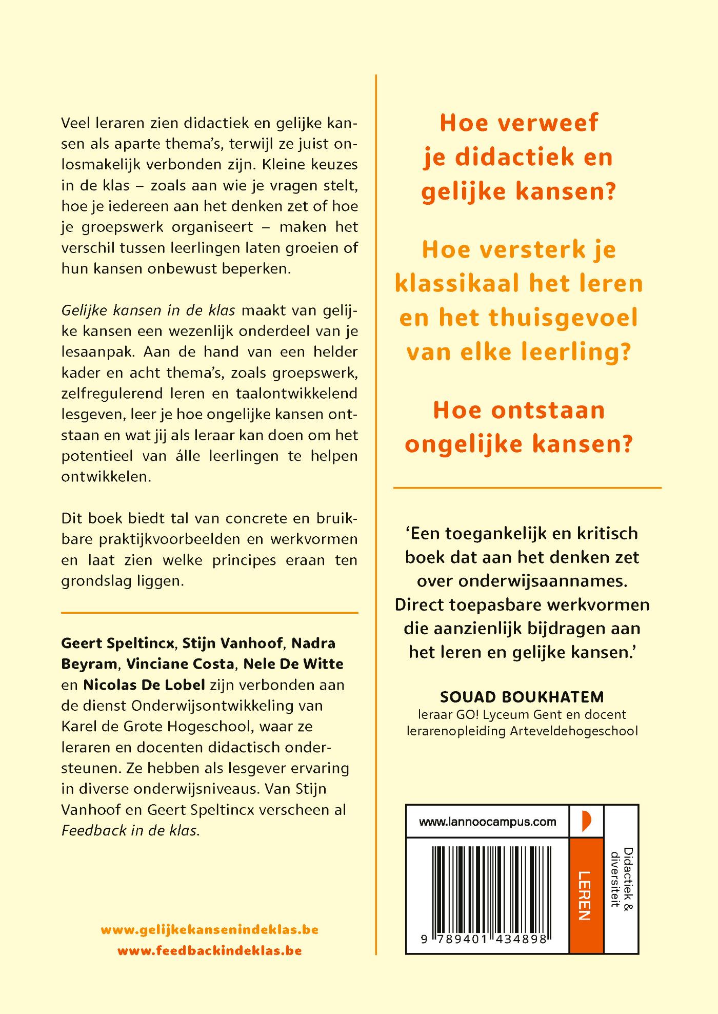 Achterkant van Gelijke kansen in de klas