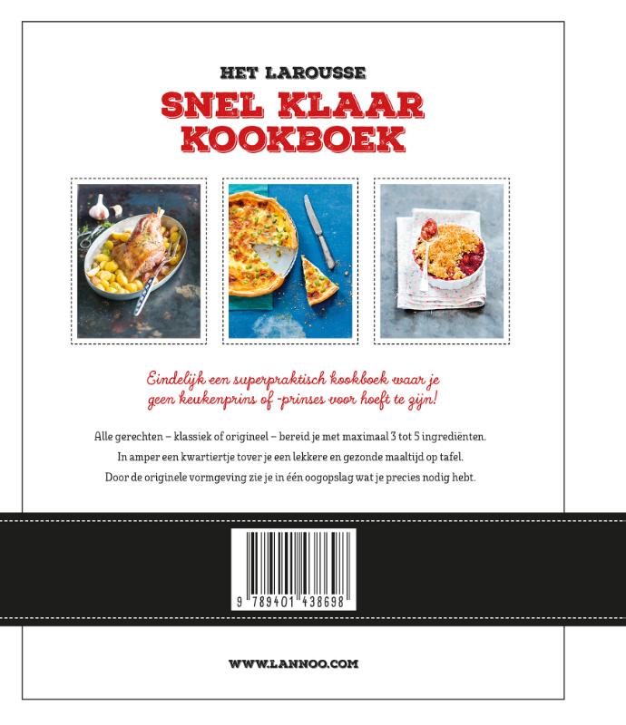 Achterkant van Het Larousse Snel Klaar kookboek