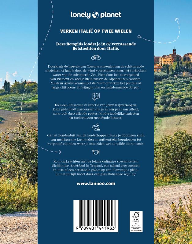 Achterkant van fietsgids Italië