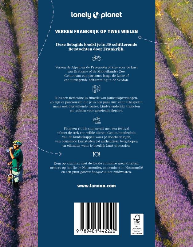 Achterkant van Lonely Planet fietsgids Frankrijk