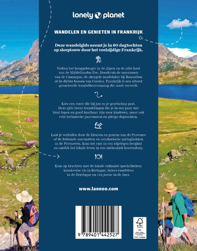 Achterkant van Lonely Planet wandelgids Frankrijk