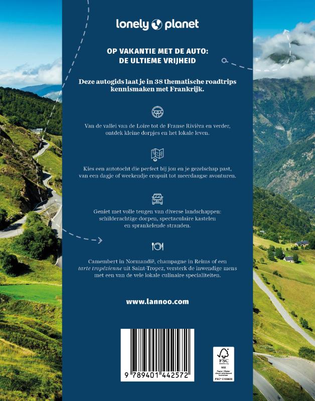 Achterkant van Lonely Planet autogids Frankrijk