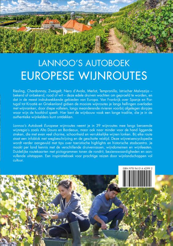 Achterkant van Lannoo's Autoboek Europese wijnroutes