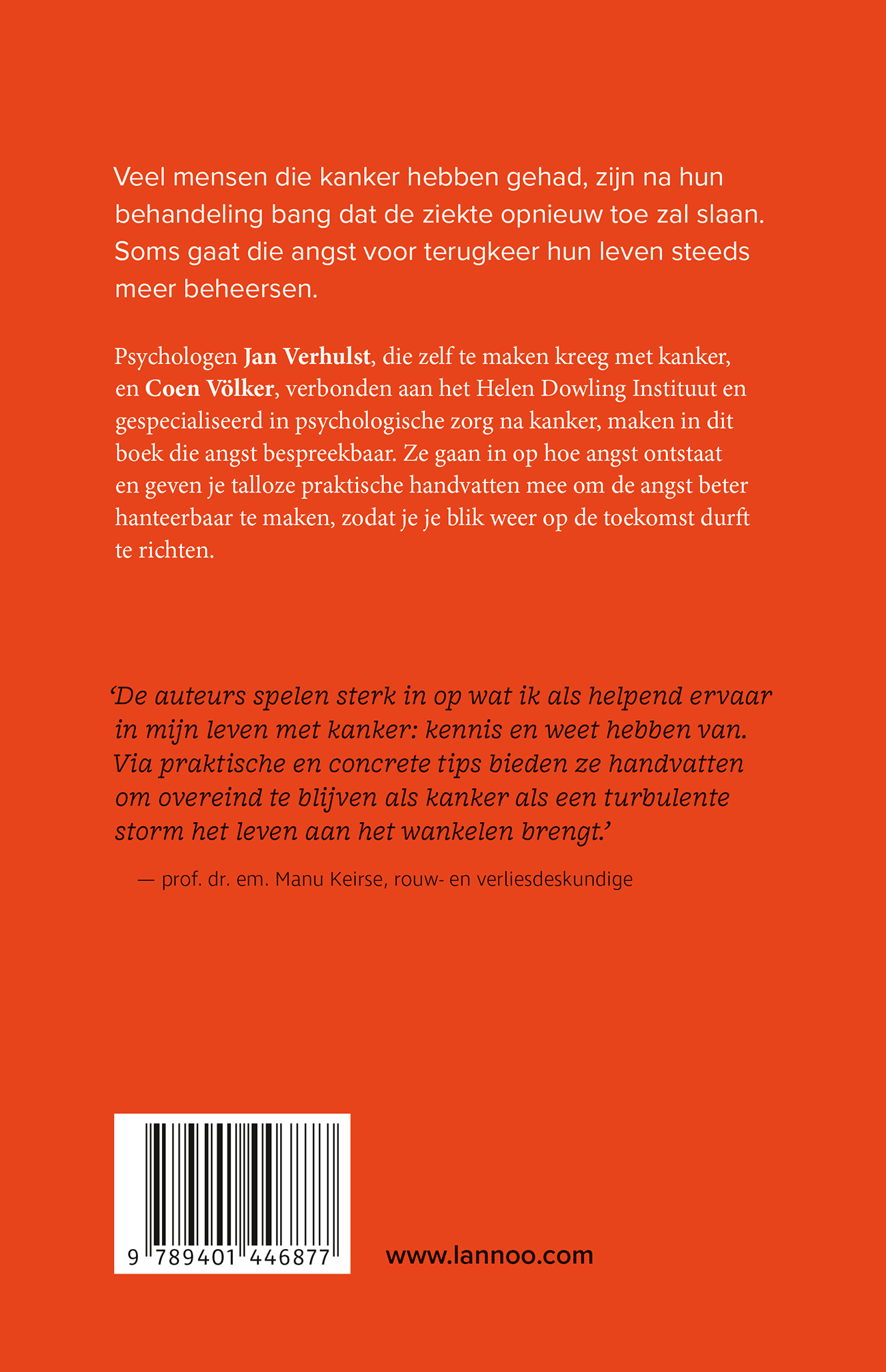 Achterkant van Angst na kanker