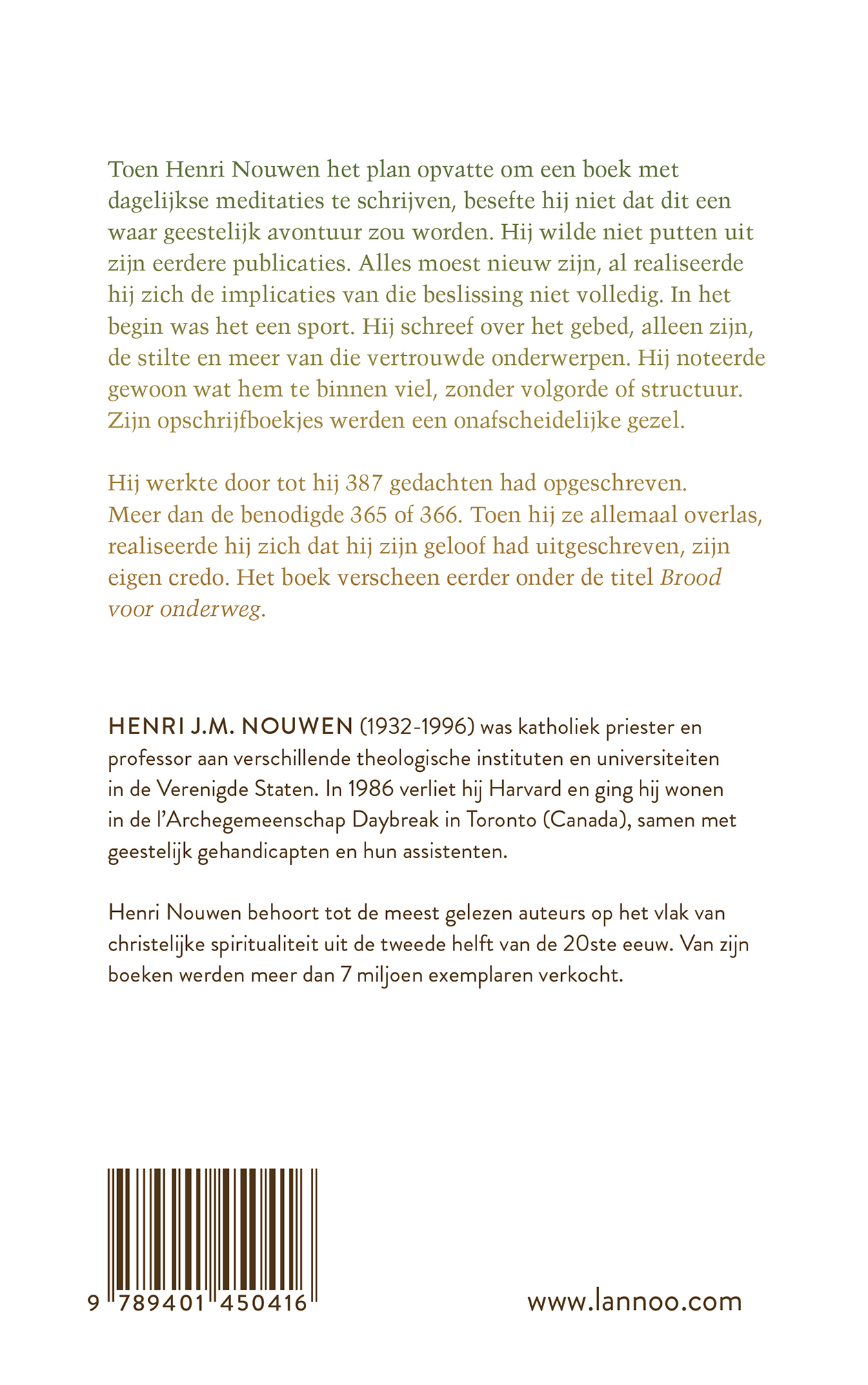 Achterkant van Een jaar met Henri Nouwen