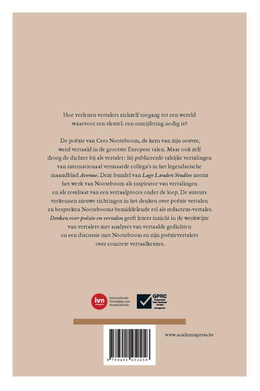 Achterkant van Denken over poëzie en vertalen
