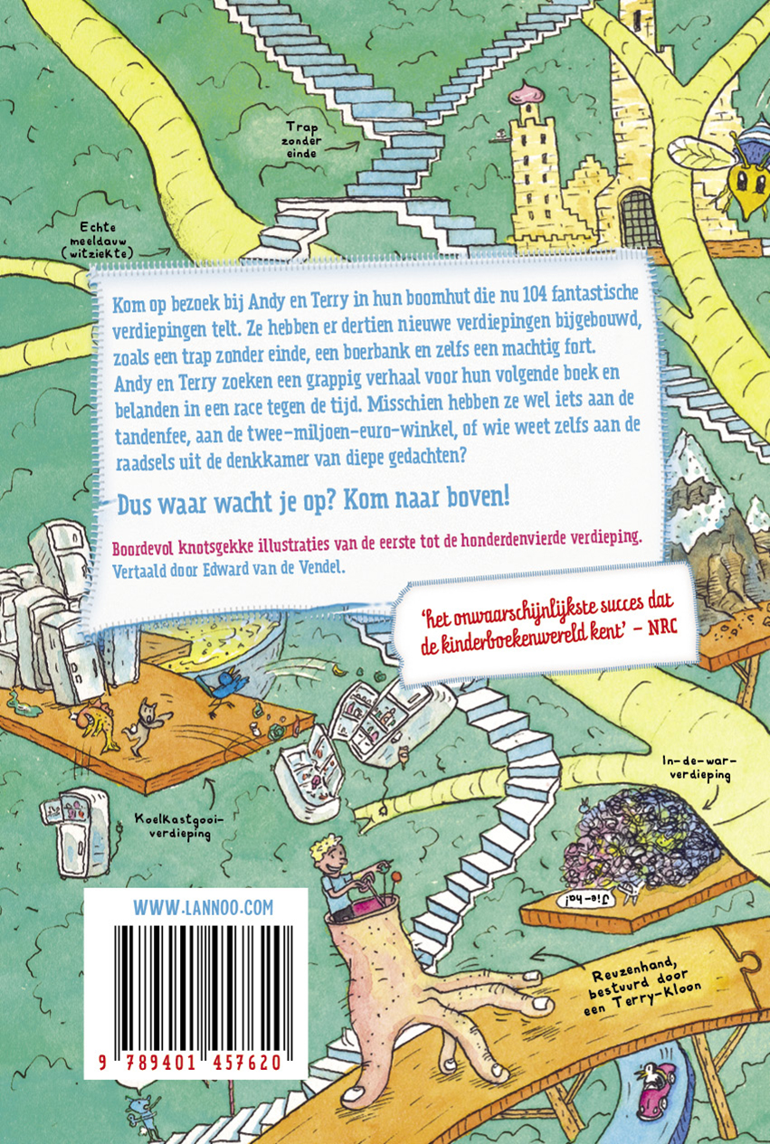Achterkant van De waanzinnige boomhut van 104 verdiepingen