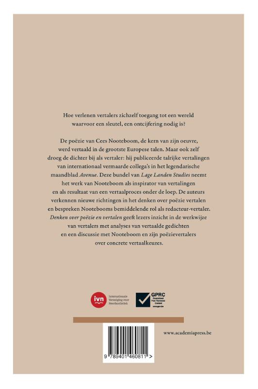 Achterkant van Denken over poëzie en vertalen