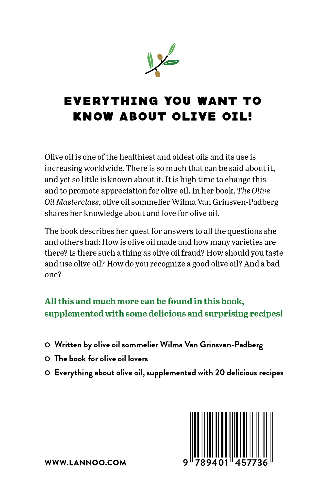 Achterkant van The olive oil masterclass