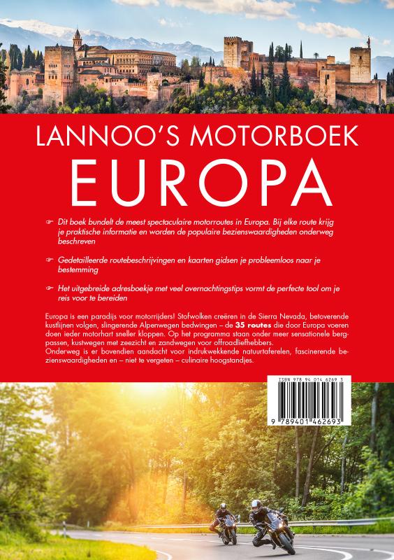 Achterkant van Lannoo's Motorboek Europa