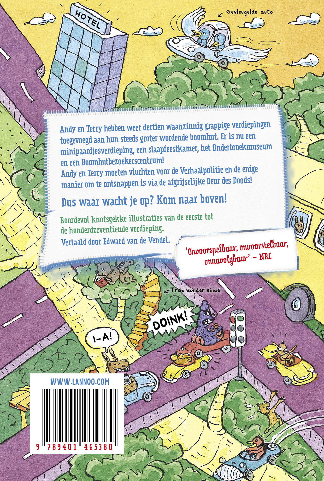 Achterkant van De waanzinnige boomhut van 117 verdiepingen