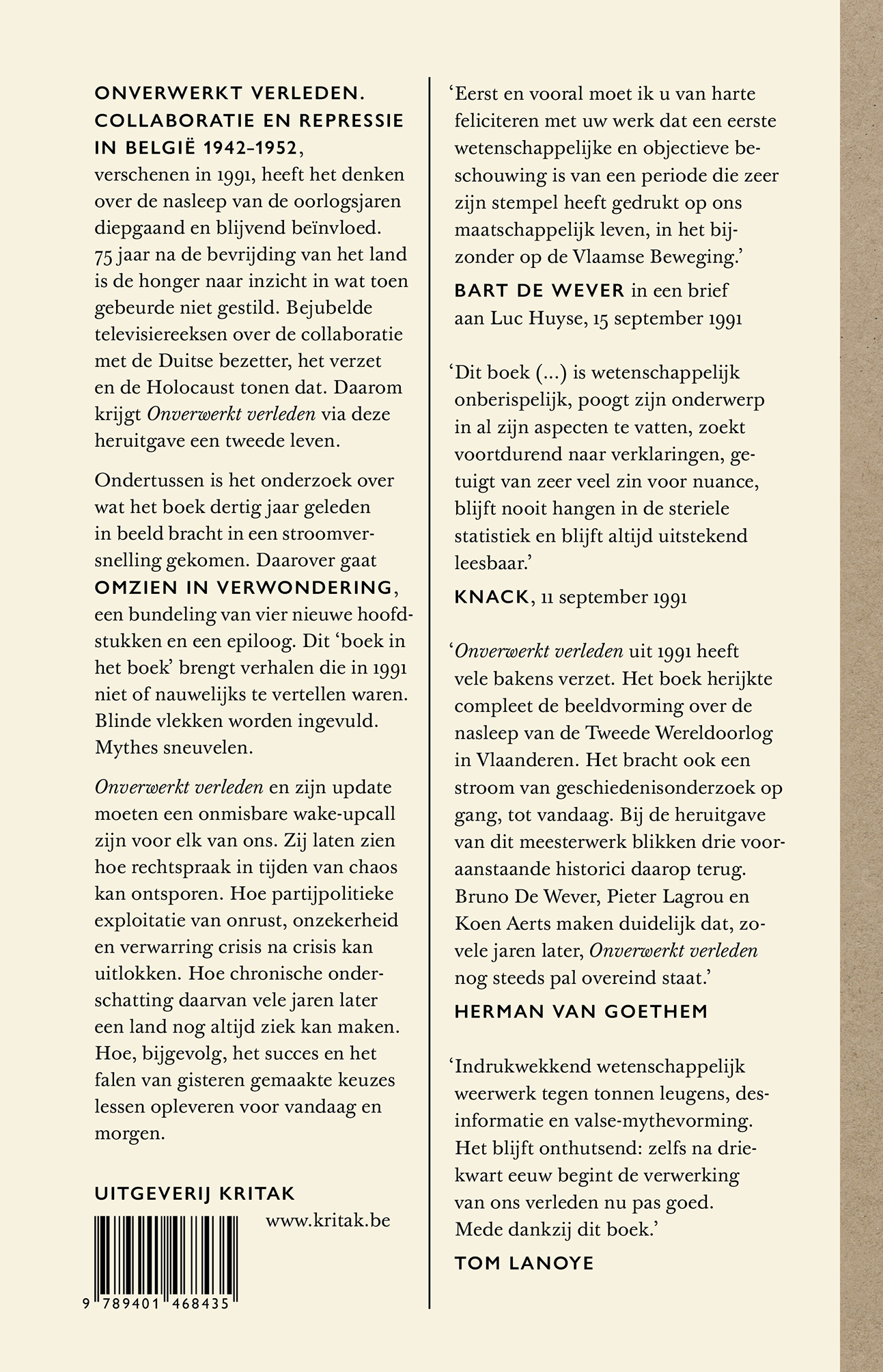 Achterkant van Onverwerkt verleden