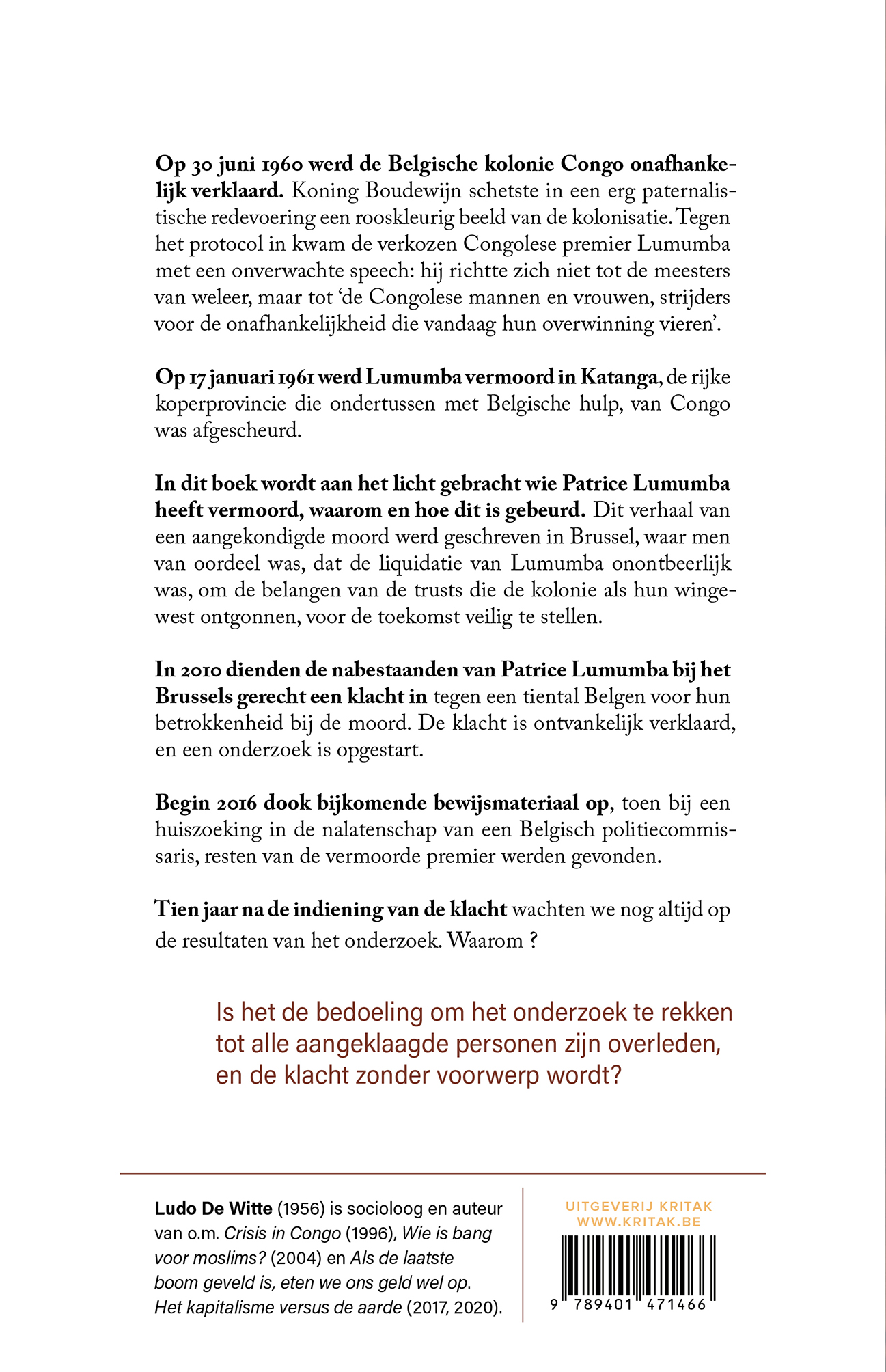 Achterkant van De moord op Lumumba