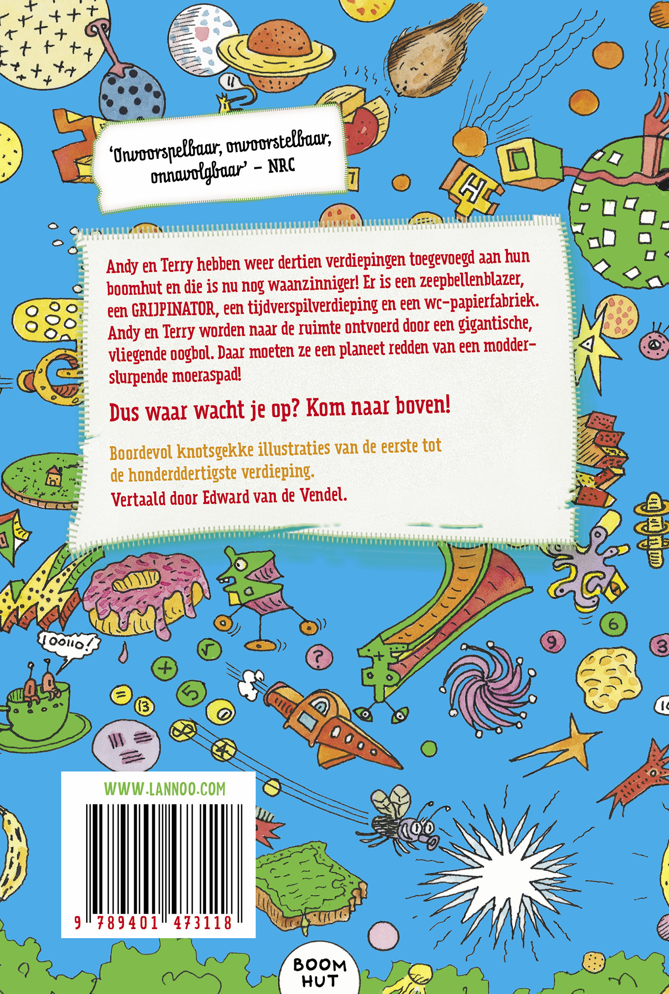 Achterkant van De waanzinnige boomhut van 130 verdiepingen