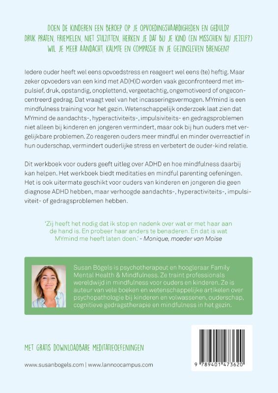 Achterkant van MYmind Mindfulness voor ouders van kinderen en jongeren met aandachtsproblemen