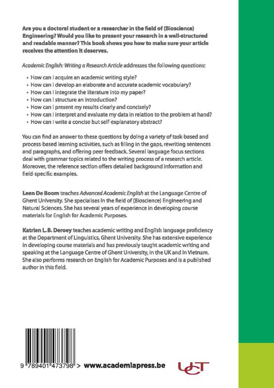 Achterkant van Academic English: Writing a research article