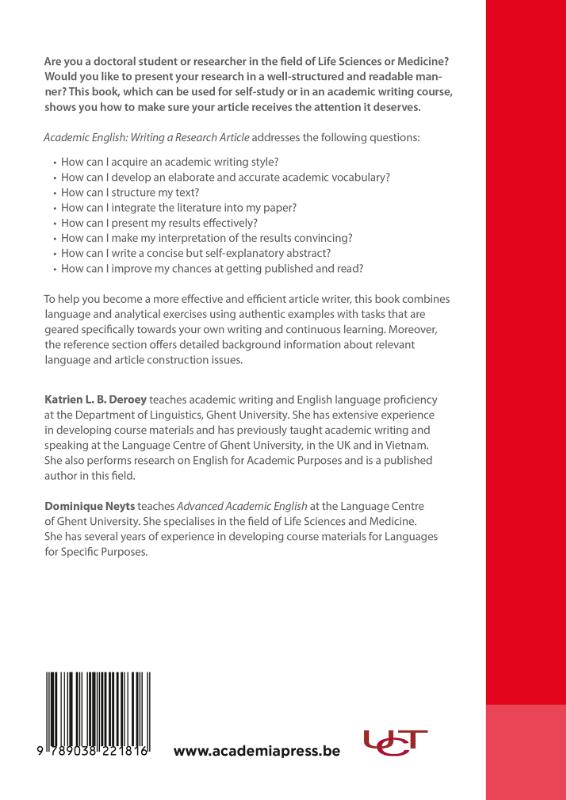 Achterkant van Academic English: Writing a research article
