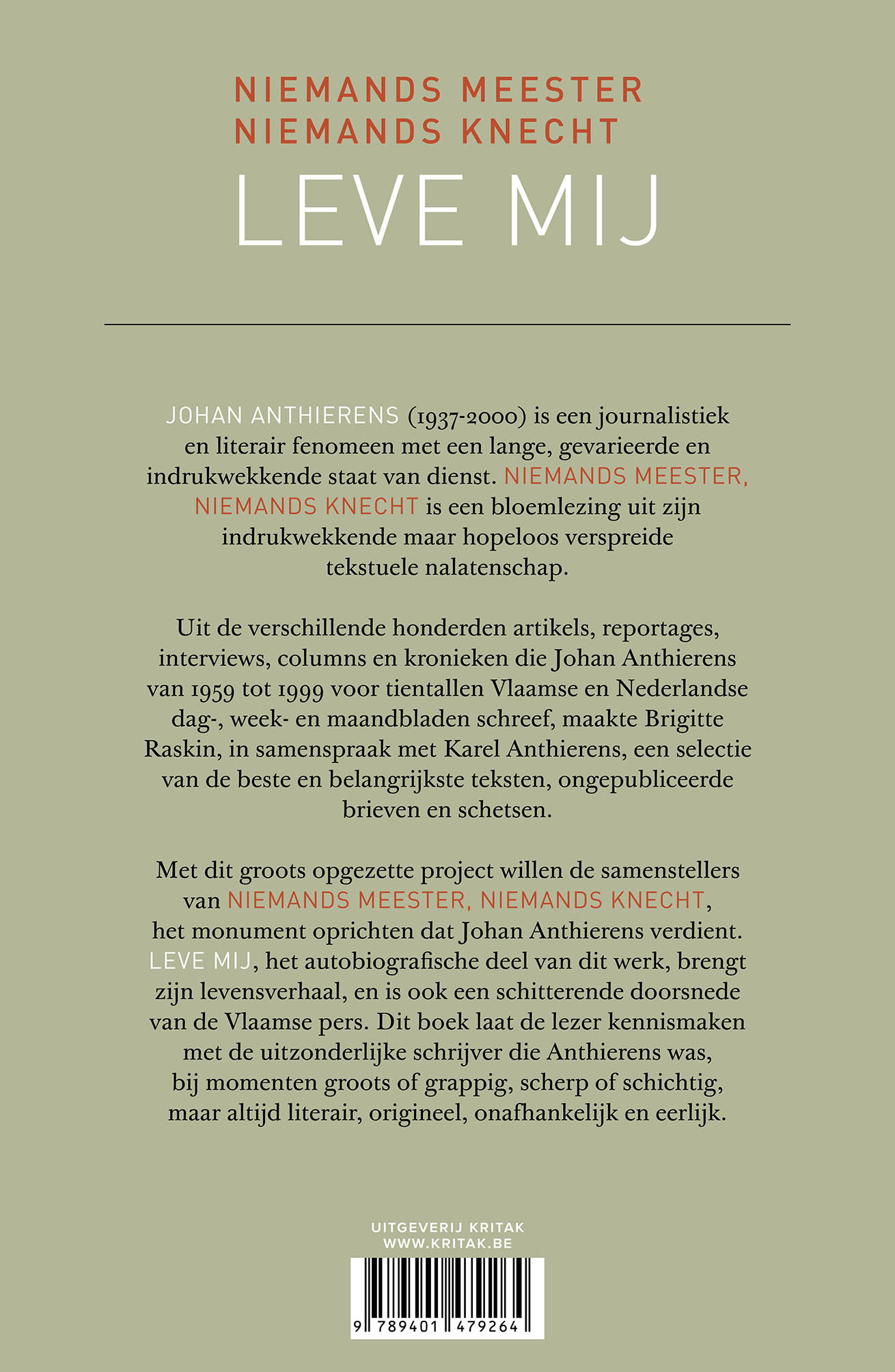 Achterkant van Leve mij