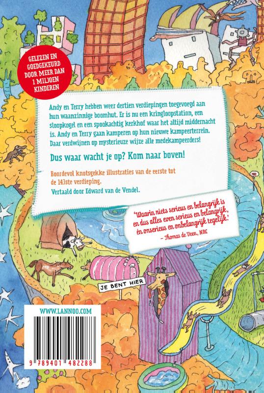 Achterkant van De waanzinnige boomhut van 143 verdiepingen