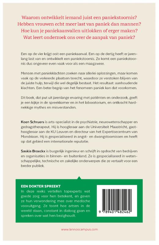 Achterkant van Een dokter spreekt. Paniek