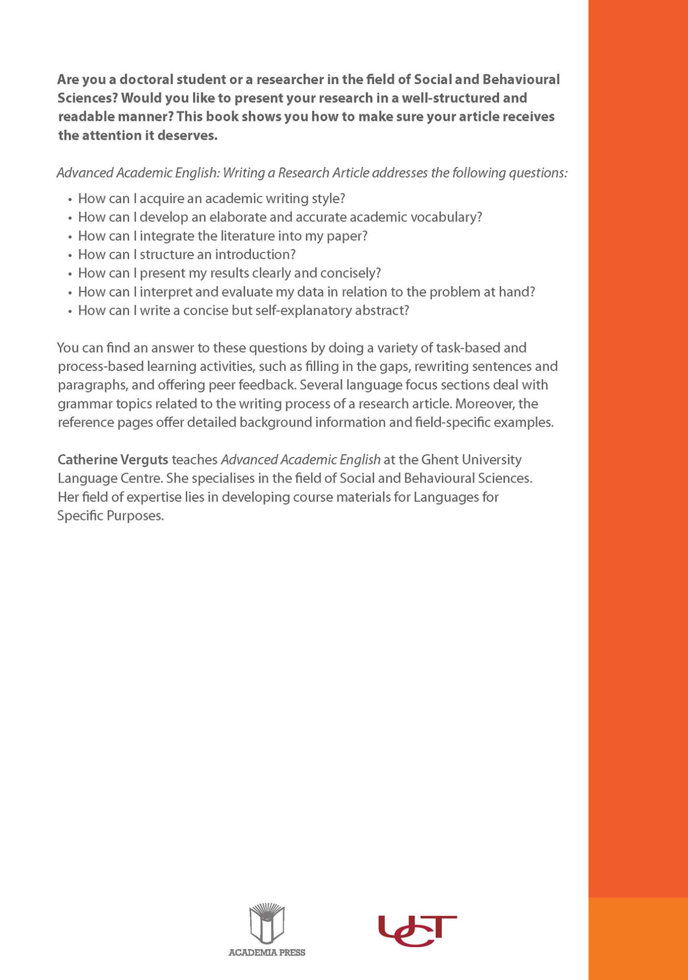 Achterkant van Academic Englisch : Writing a research article