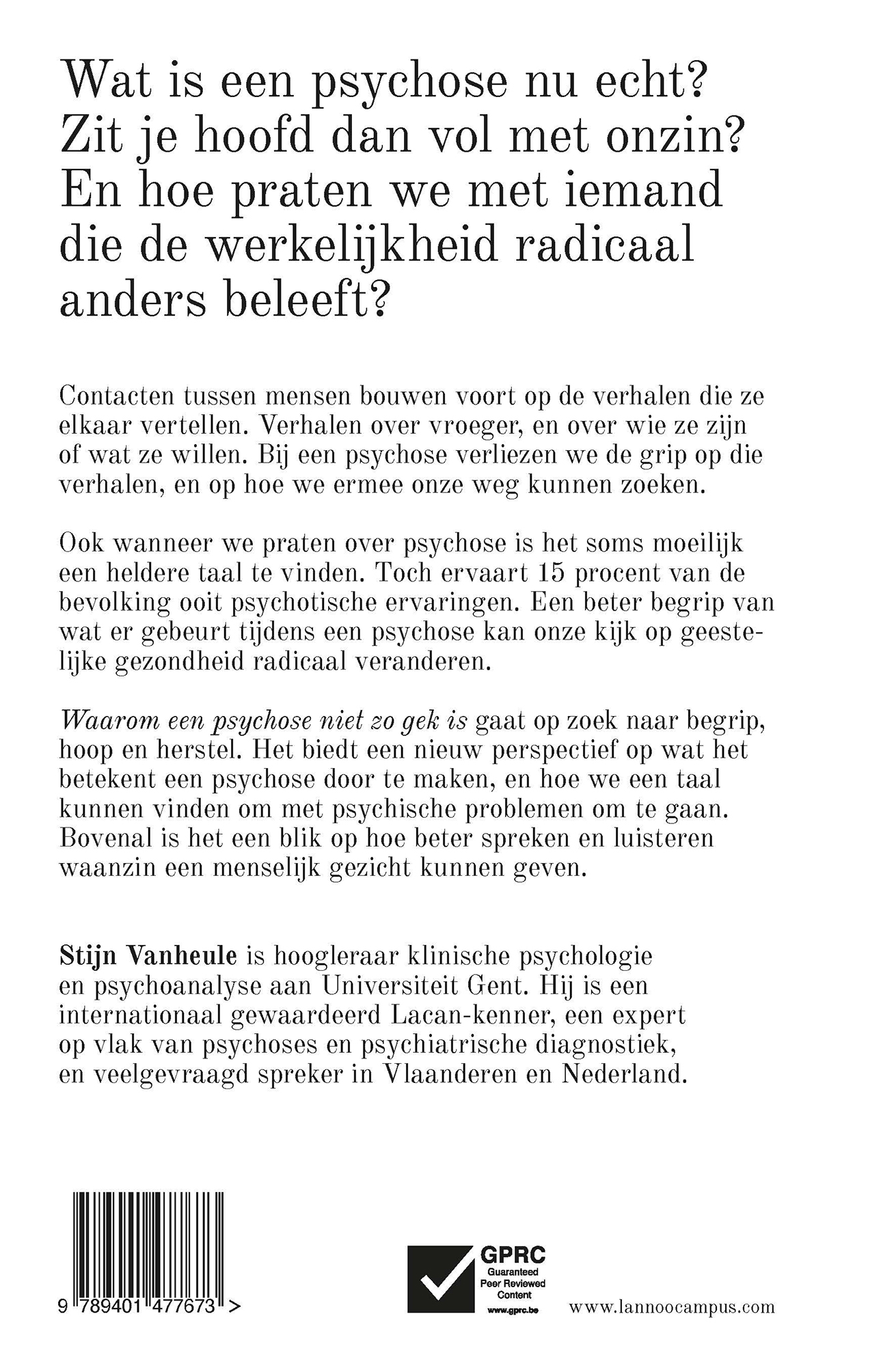 Achterkant van Waarom een psychose niet zo gek is
