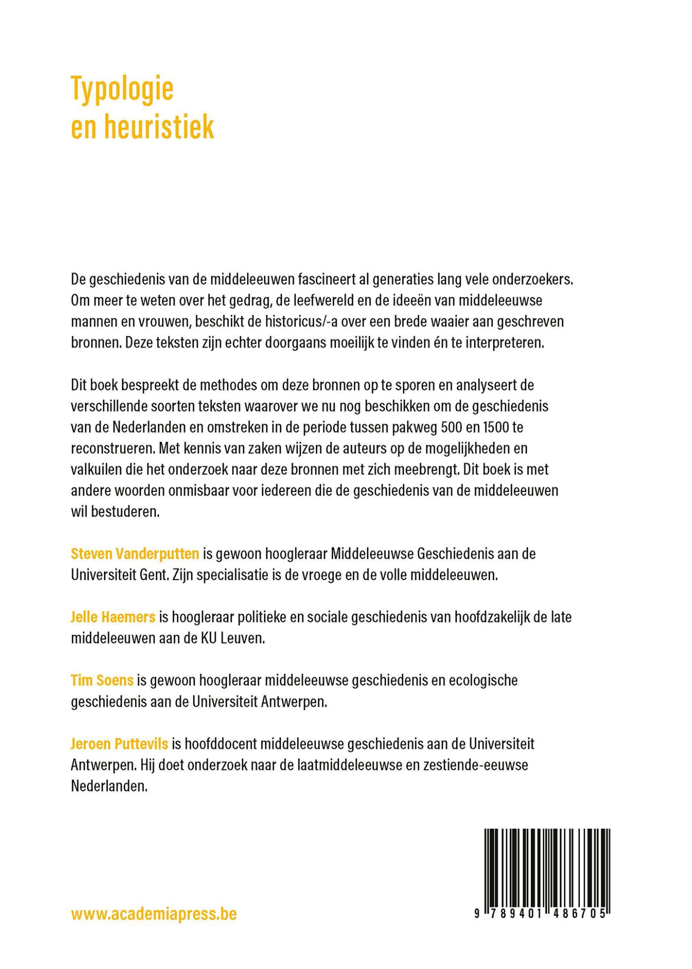 Achterkant van Typologie en heuristiek 2022