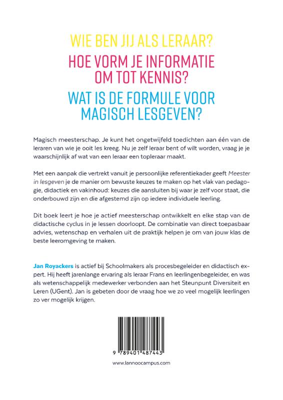 Achterkant van Meester in lesgeven