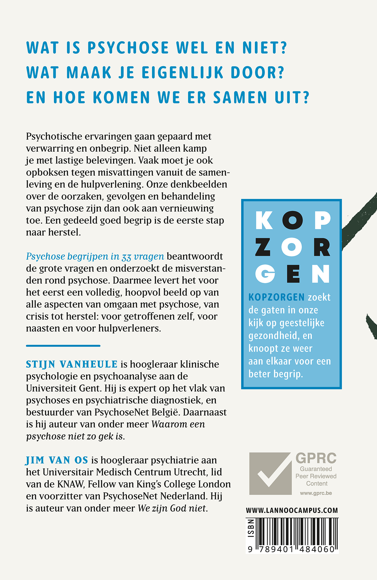 Achterkant van Kopzorgen. Psychose begrijpen