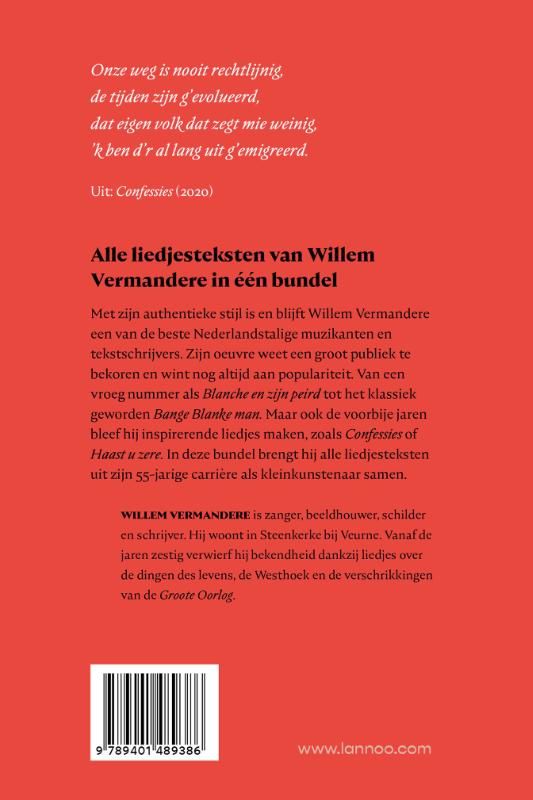 Achterkant van Willem Vermandere. De liedjesteksten