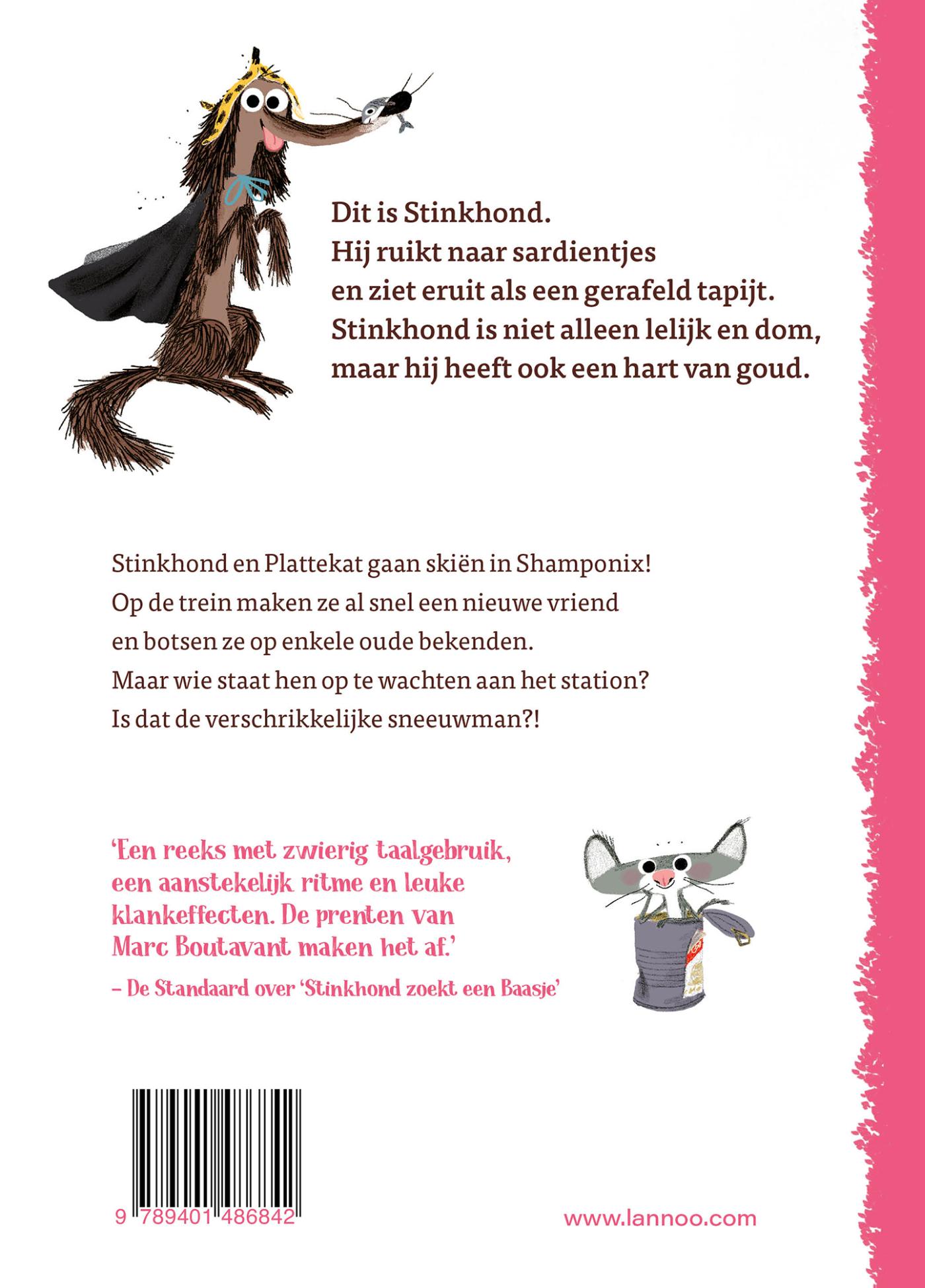 Achterkant van Stinkhond in de sneeuw