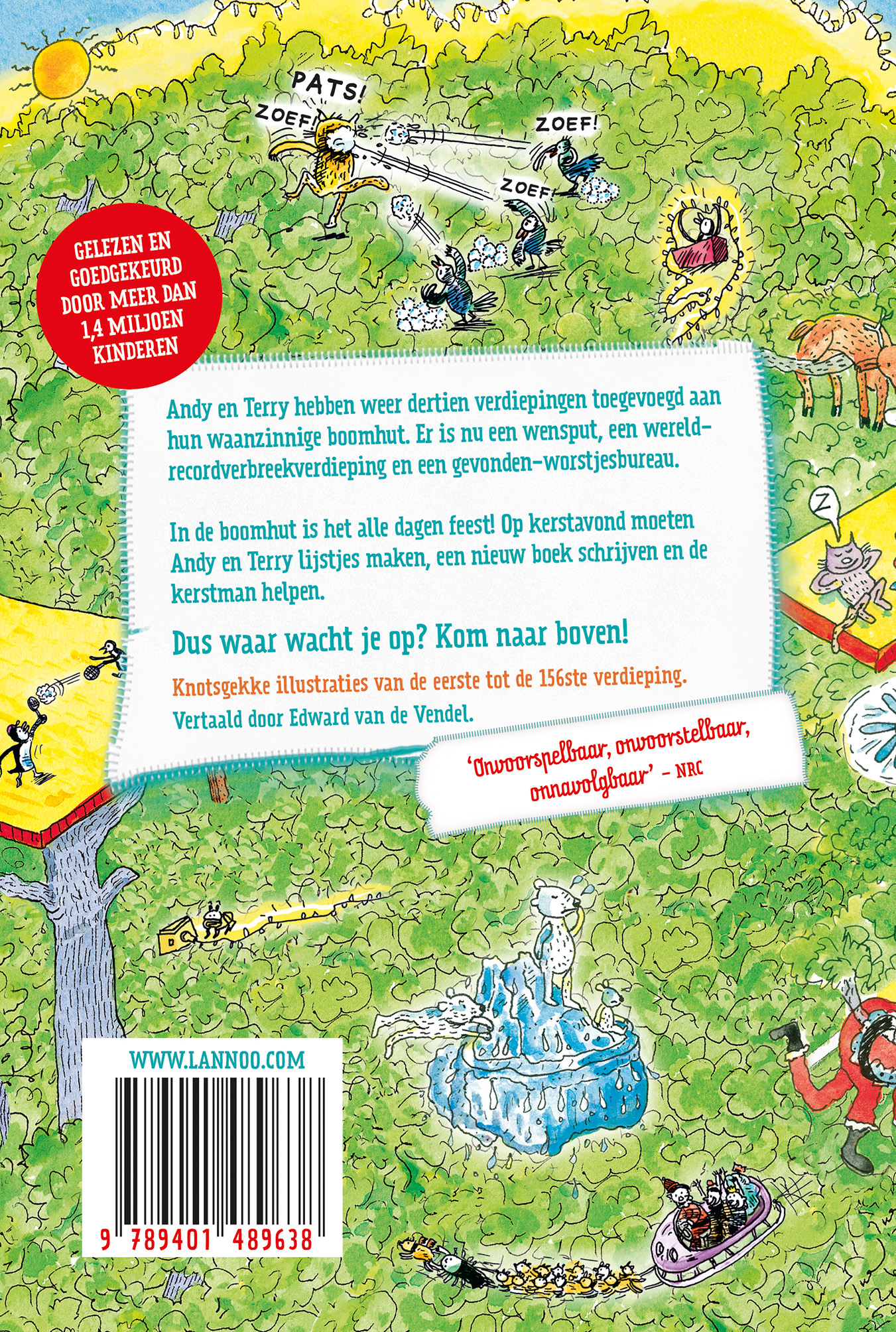 Achterkant van De waanzinnige boomhut van 156 verdiepingen
