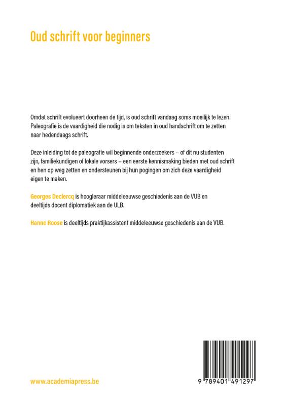 Achterkant van Oud schrift voor beginners