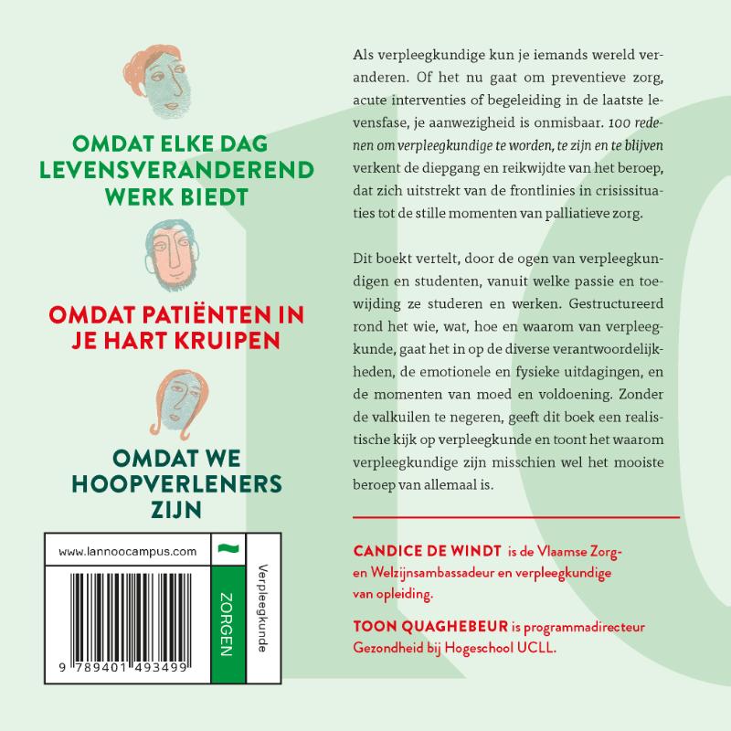 Achterkant van 100 redenen om verpleegkundige te worden, te zijn en te blijven
