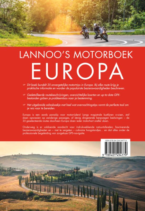 Achterkant van Lannoo's Motorboek Europa