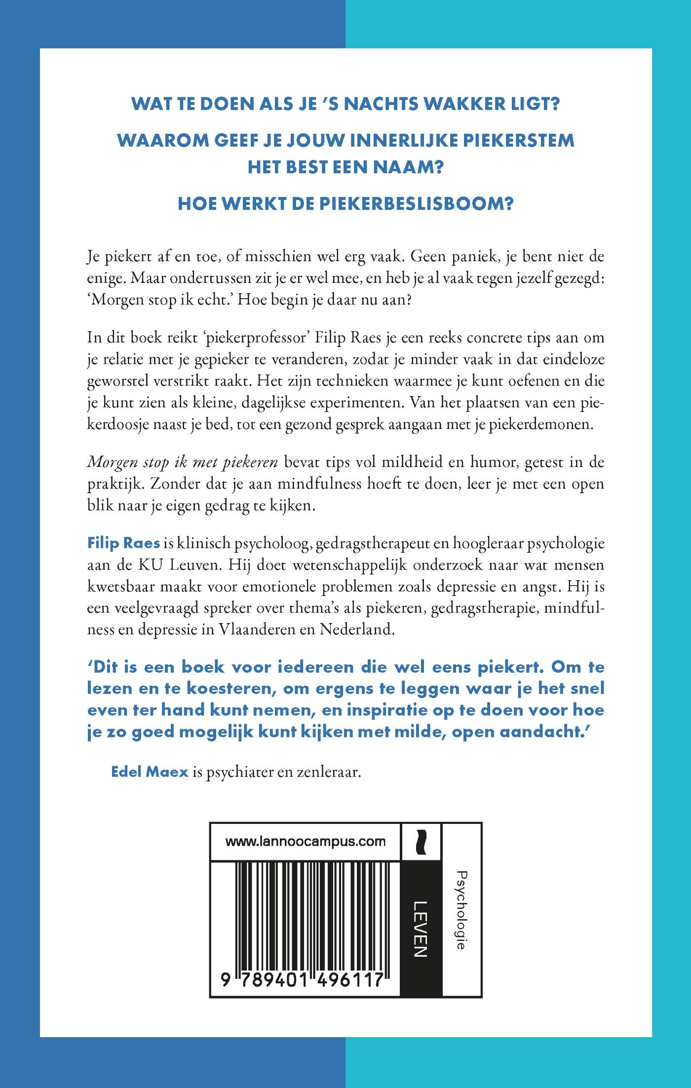 Achterkant van Morgen stop ik met piekeren