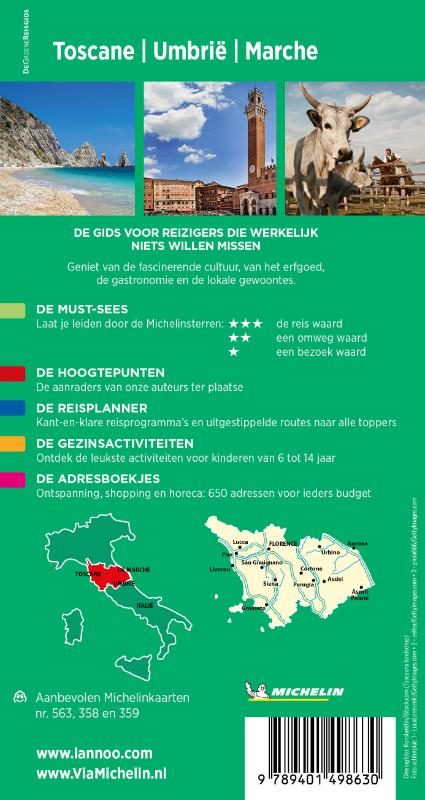 Achterkant van Michelin Reisgids Toscane-Umbrië-Marche