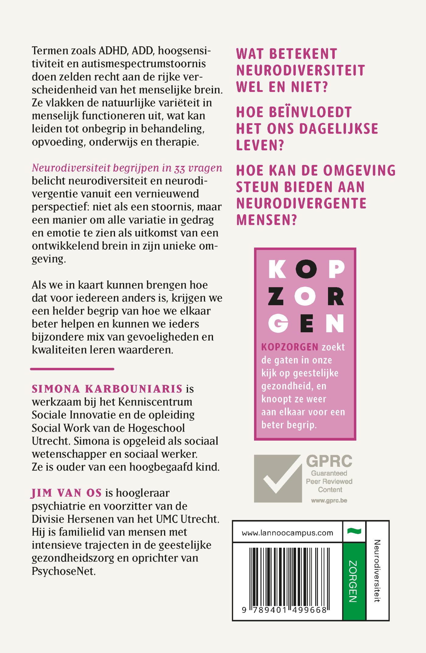 Achterkant van Kopzorgen. Neurodiversiteit begrijpen