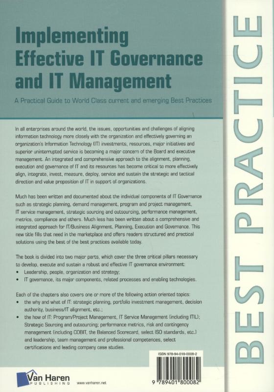 Achterkant van Implementing effective IT Governance and IT Management