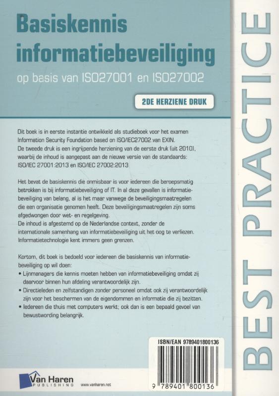 Achterkant van Basiskennis informatiebeveiliging op basis van ISO27001 en ISO27002