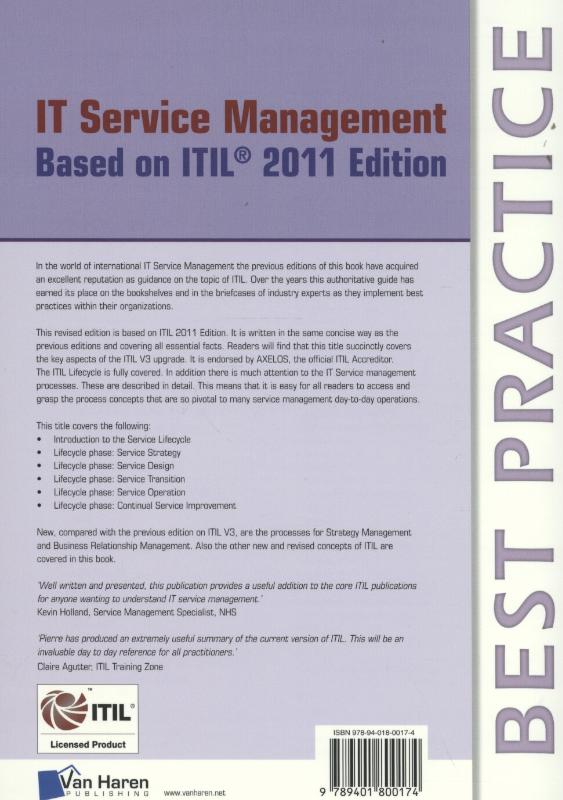 Achterkant van IT service management based on ITIL 2011 edition