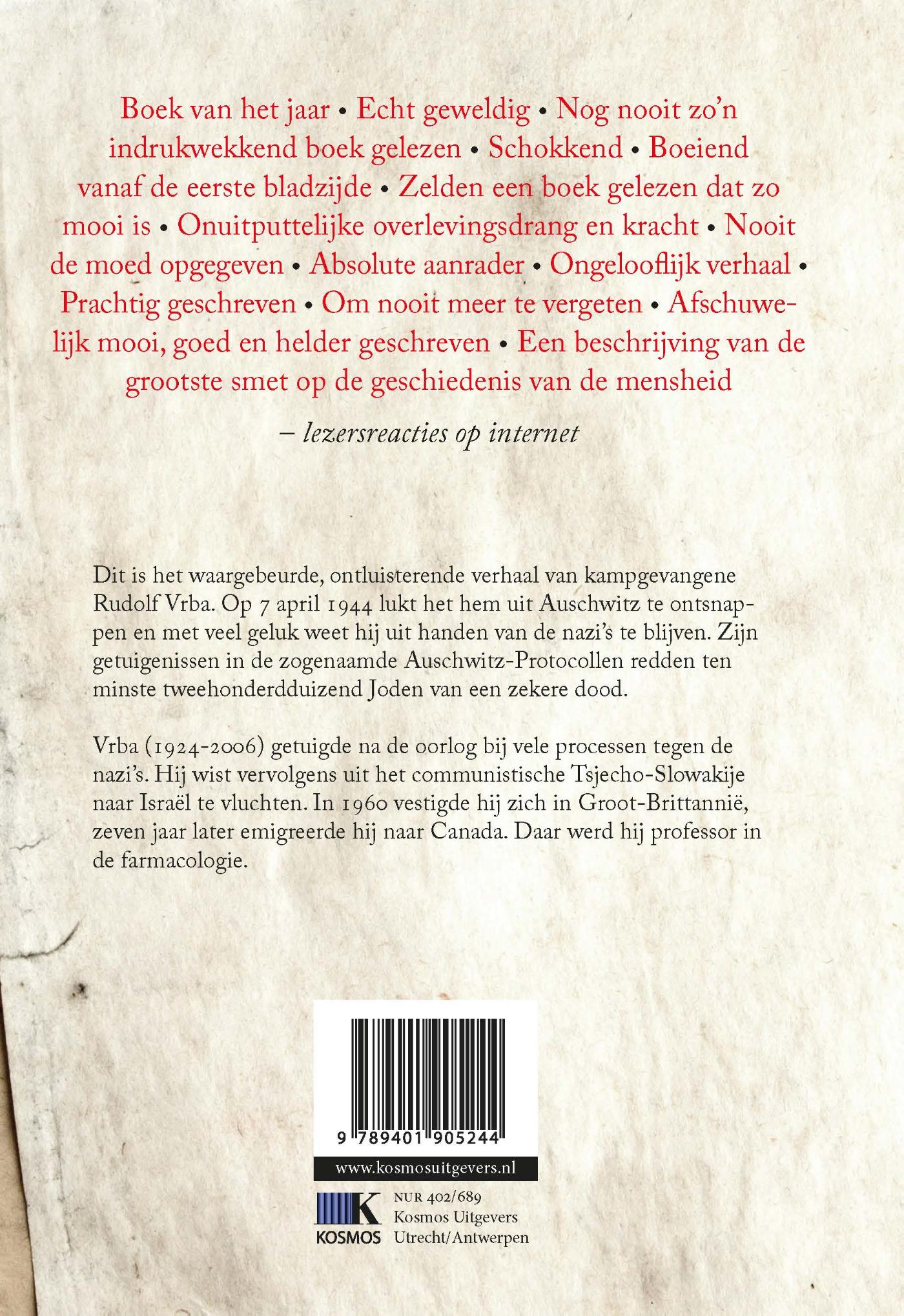 Achterkant van Ik ontsnapte uit Auschwitz