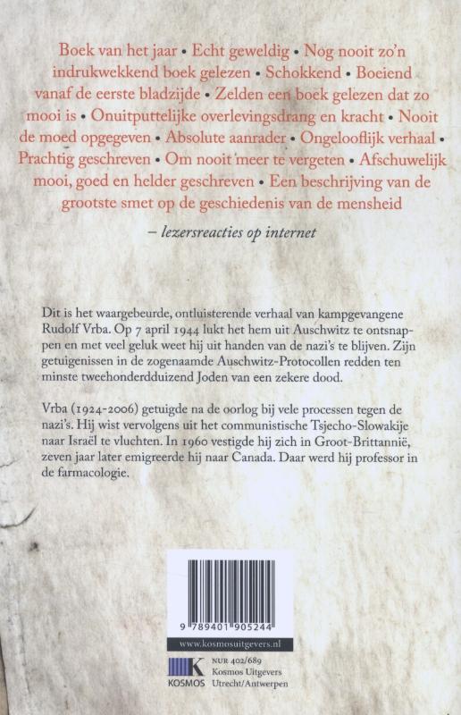 Achterkant van Ik ontsnapte uit Auschwitz