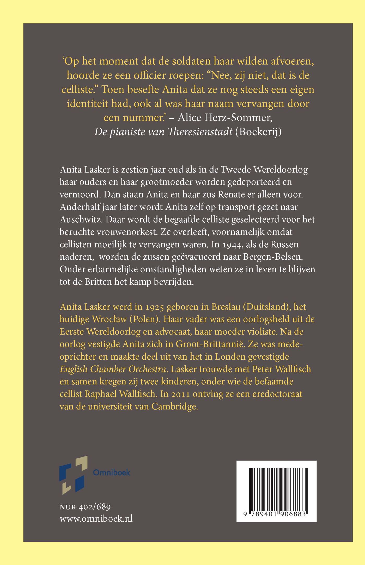 Achterkant van De celliste van Auschwitz