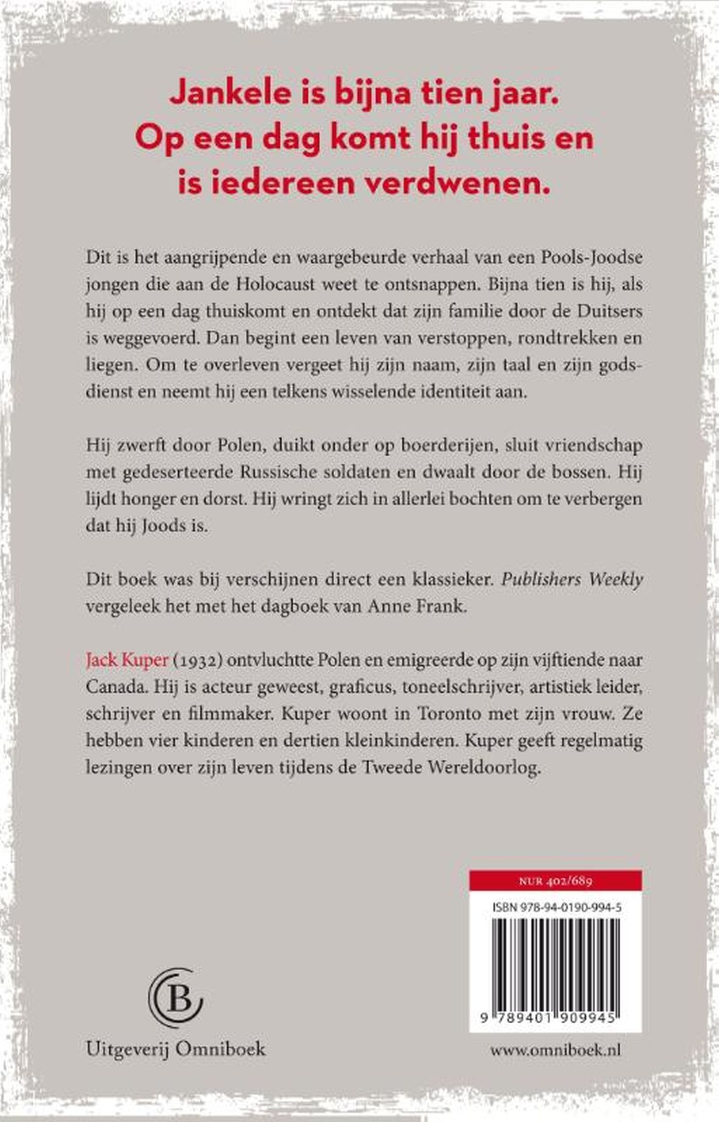 Achterkant van Alleen op de vlucht