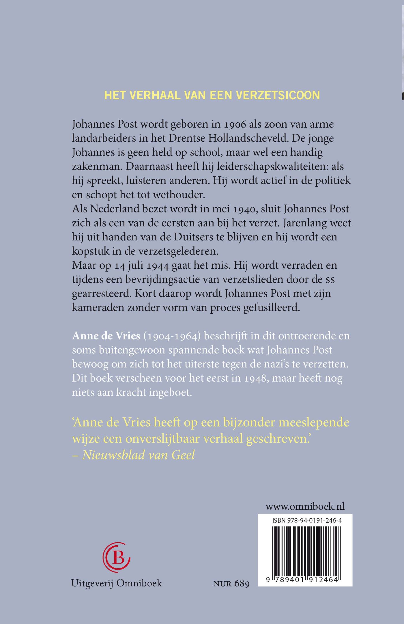 Achterkant van De levensroman van Johannes Post