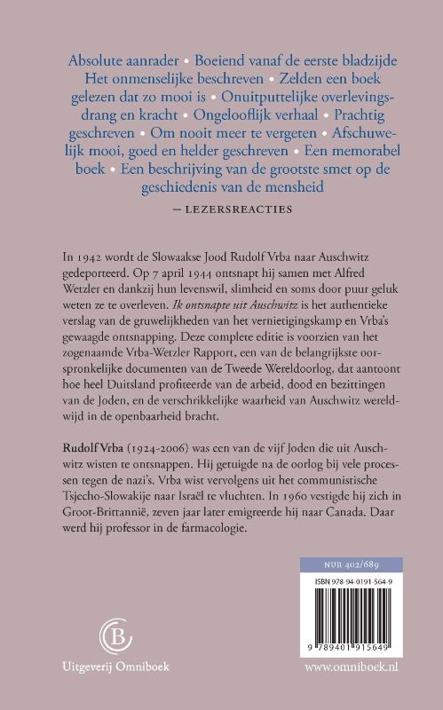 Achterkant van Ik ontsnapte uit Auschwitz